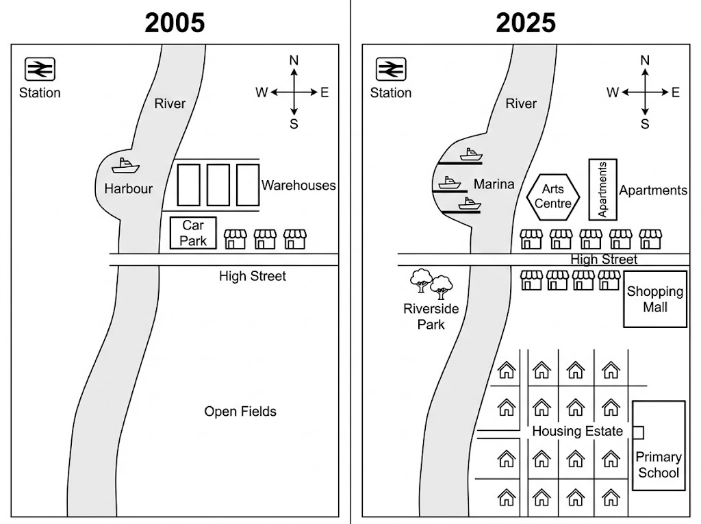 Map of Millbrook in 2005 and 2025