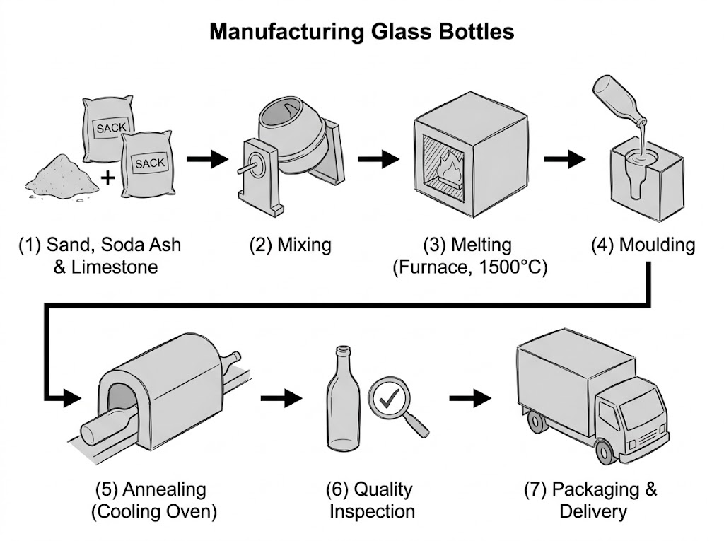 Diagram of the glass bottle manufacturing process